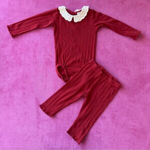 H&M Lace Collar Pointelle Knit Long Sleeve Set